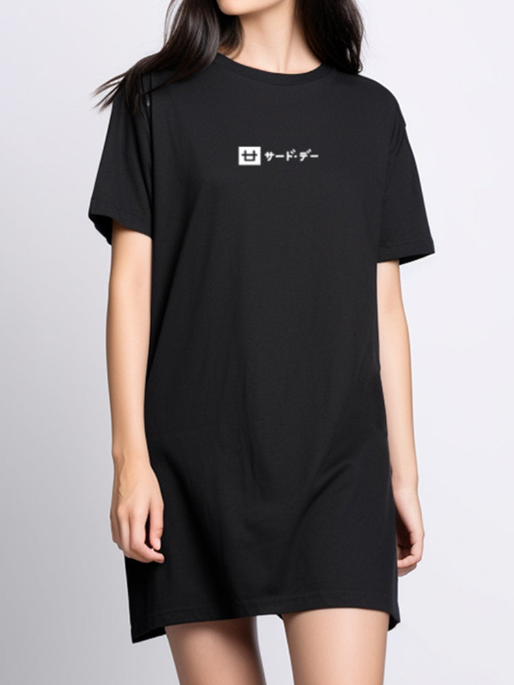 Third Day LTC01 LD lds qlogo katakana blk long dress ladies