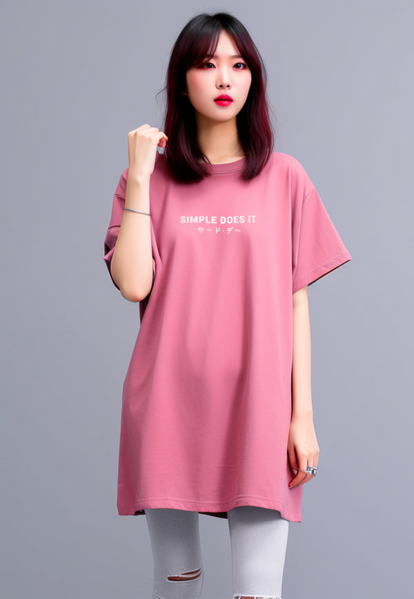 Third Day LTC24 ld lds simple does it katakana terusan pink dress panjang wanita