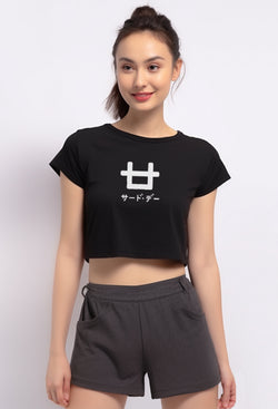 Third Day LTD69 Crop Top Logo Hitam Kaos Casual Wanita