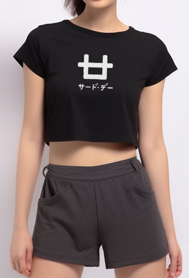 Third Day LTD69 Crop Top Logo Hitam Kaos Casual Wanita