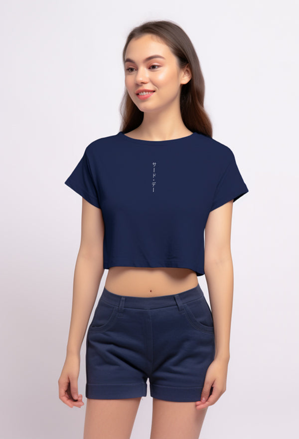 Third Day LTD77 RCP Crop Top Katakana Navy Kaos Casual Wanita