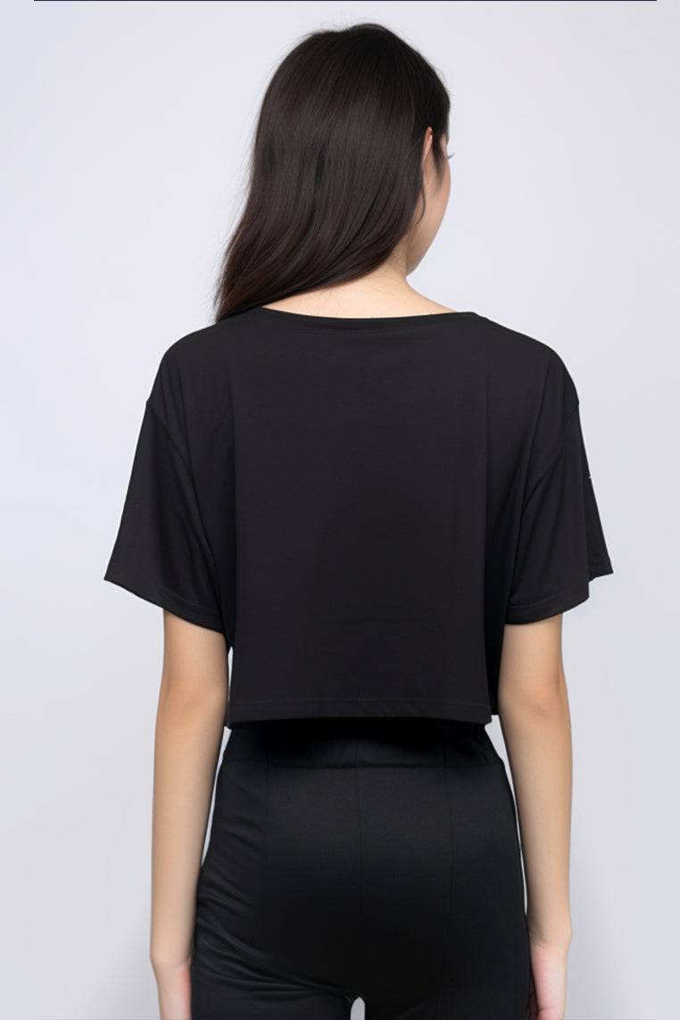 TDLA LTE33 crop top OLC oversize kucing berkacamata jepang hitam