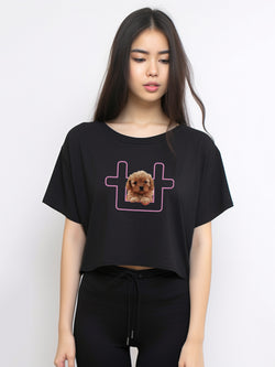 TDLA LTE34 crop top OLC kaos oversize wanita poodle pink logo hitam