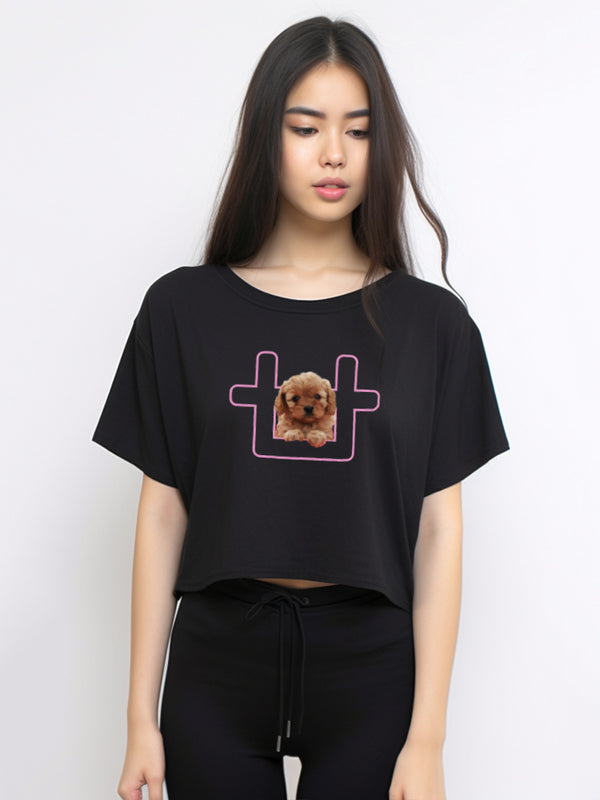 TDLA LTE34 crop top OLC kaos oversize wanita poodle pink logo hitam