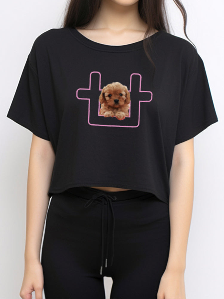 TDLA LTE34 crop top OLC kaos oversize wanita poodle pink logo hitam