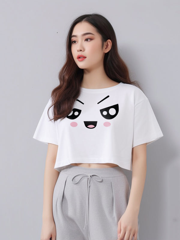 TDLA LTE46 crop top OLC kaos oversize anime evil laugh wanita putih