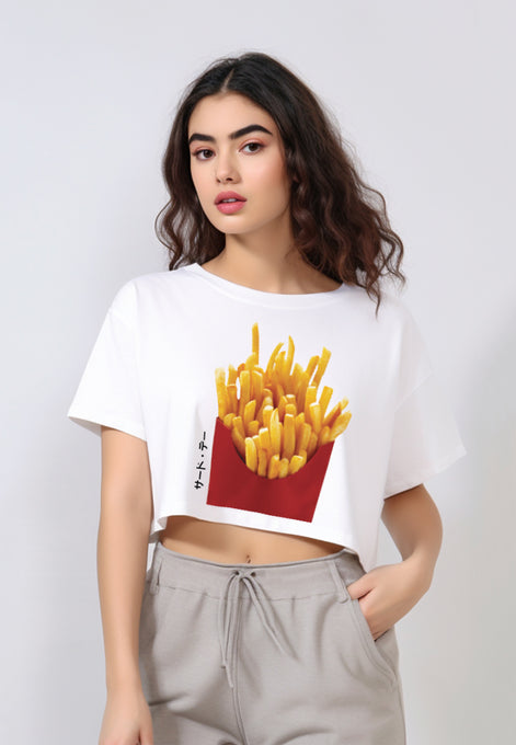 TDLA LTE47 kaos crop top OLC oversize wanita french fries putih