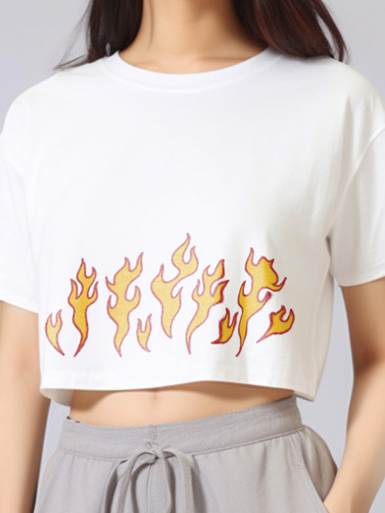 TDLA LTE49 crop top OLC kaos oversize wanita yellow fire putih