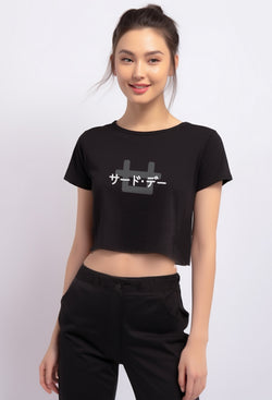 LTE66 rcp crop top fit logo back katakana front hitam