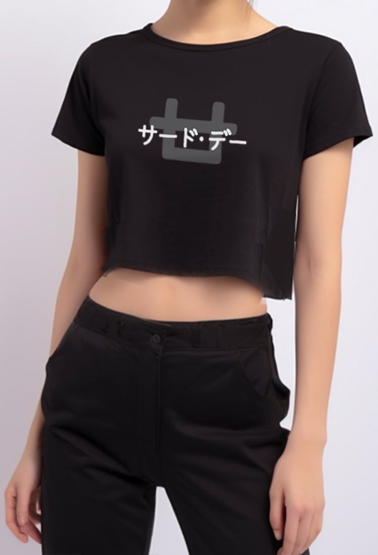 LTE66 rcp crop top fit logo back katakana front hitam