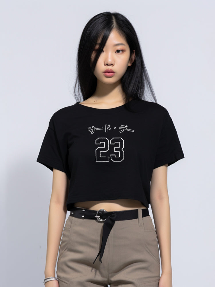 LTE71 kaos oversize crop dance OLC basket katakana 23 hitam