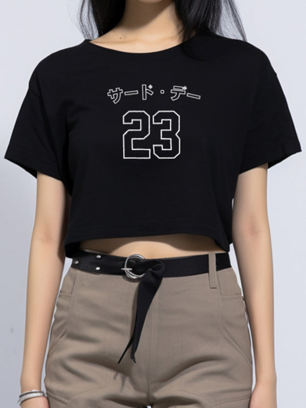 LTE71 kaos oversize crop dance OLC basket katakana 23 hitam