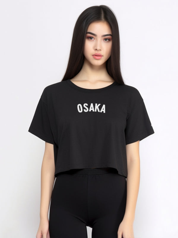 LTE72 kaos oversize OLC crop top OSAKA hitam