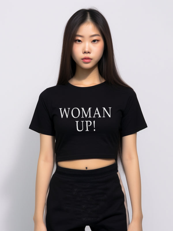 LTE77 crop oversize tulisan OLC woman up hitam