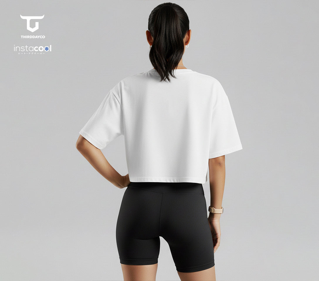 LTE90 kaos crop top oversize OLC wanita tulisan simpel 