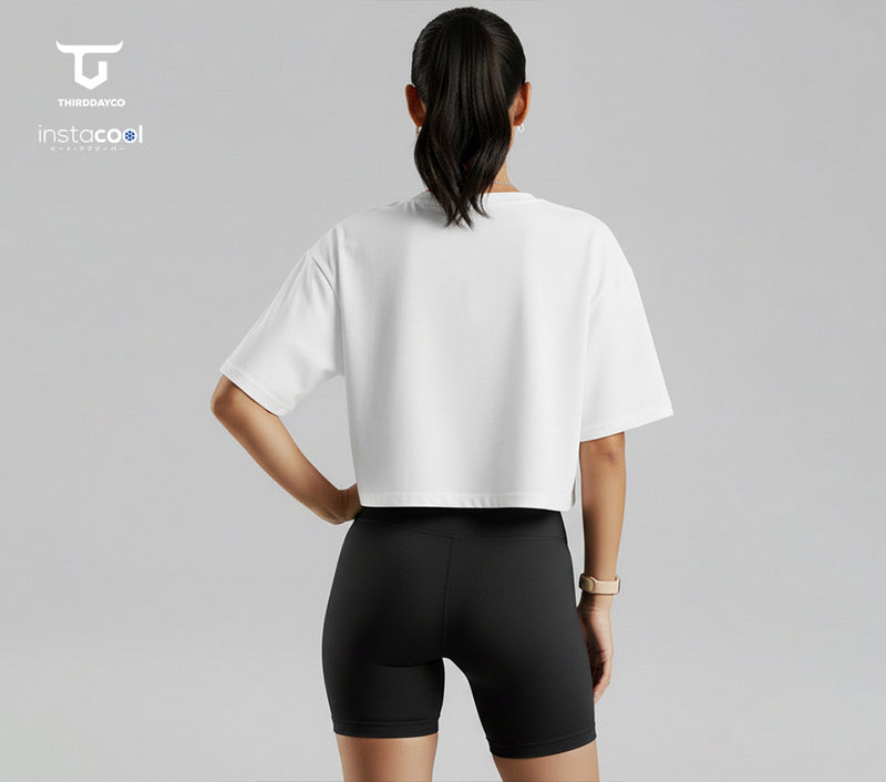 LTE90 kaos crop top oversize OLC wanita tulisan simpel "7" putih