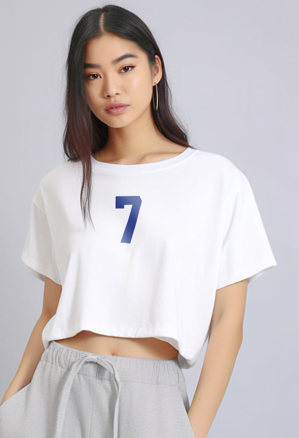 LTE90 kaos crop top oversize OLC wanita tulisan simpel "7" putih