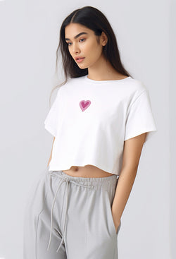 LTE91 kaos crop top oversize OLC wanita tulisan simpel "layered hearts" putih