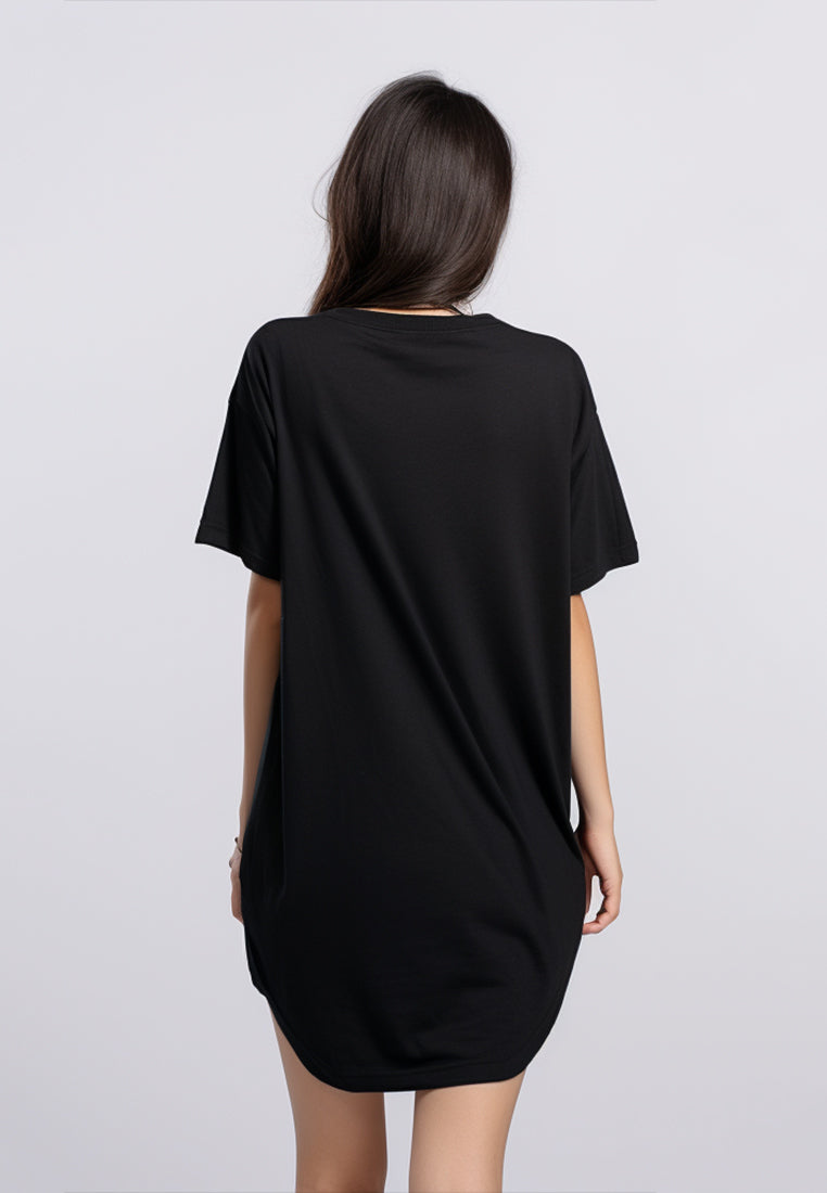 LTE93 long dress korean style kaos casual "france katakana" hitam