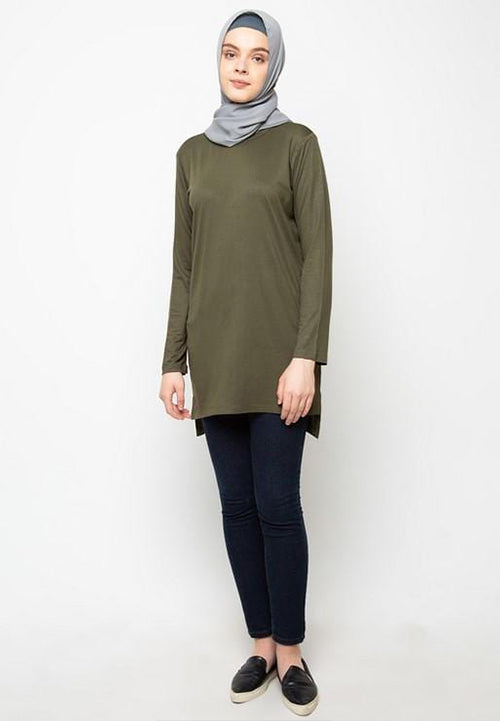 TDLA LTF02 mls polos green army hijab lengan panjang wanita