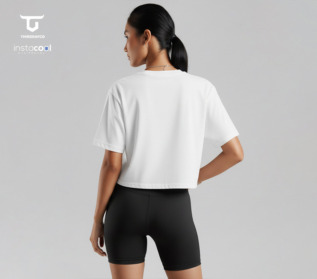 LTF12 kaos oversize crop top wanita instacool OLC katakana ver putih