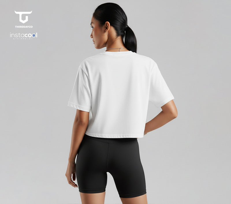 LTF12 kaos oversize crop top wanita instacool OLC katakana ver putih