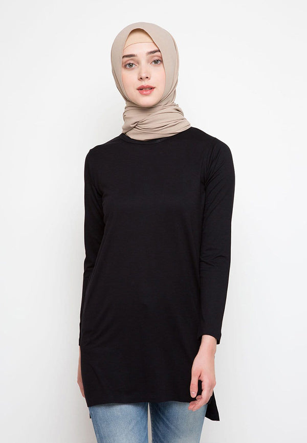 TDLA LTF22 mls polos hitam hijab lengan panjang wanita