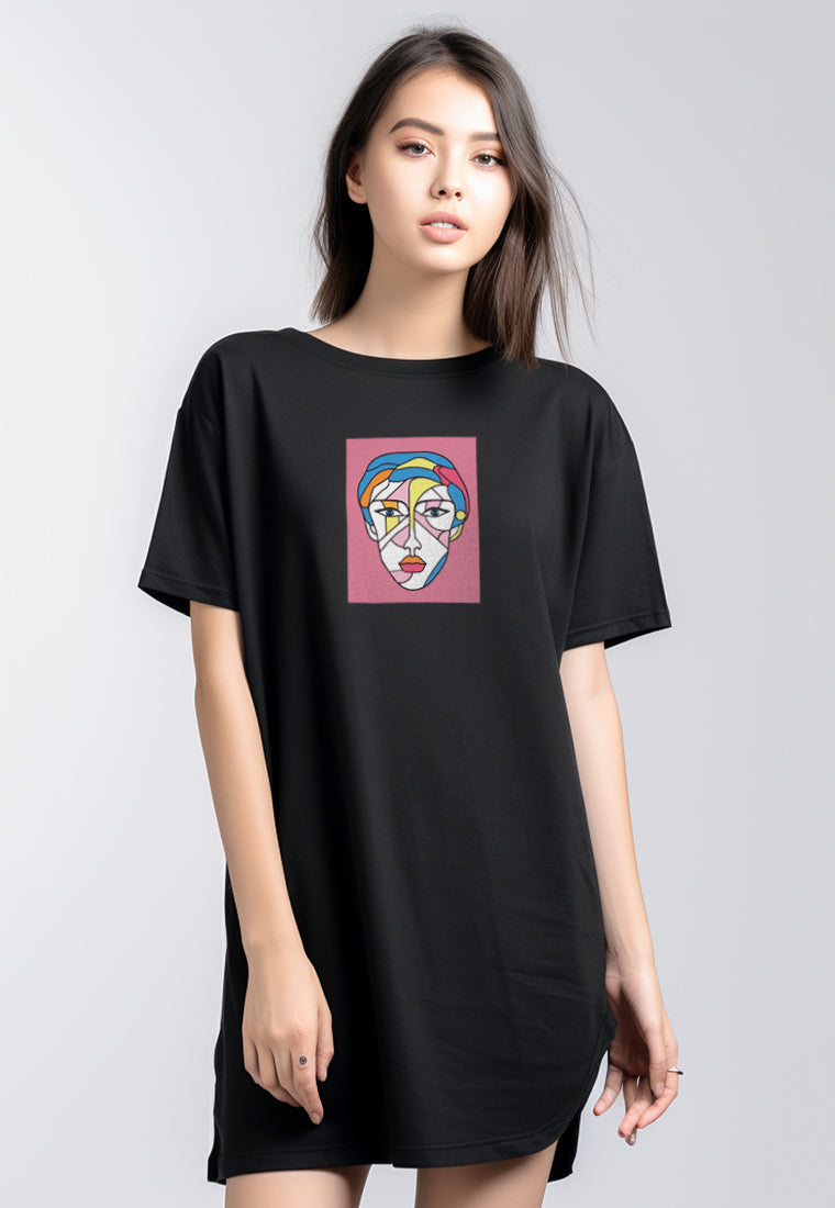 LTF30 dress hitam casual kaos dress mini dress t shirt dress wanita "lady portrait" hitam