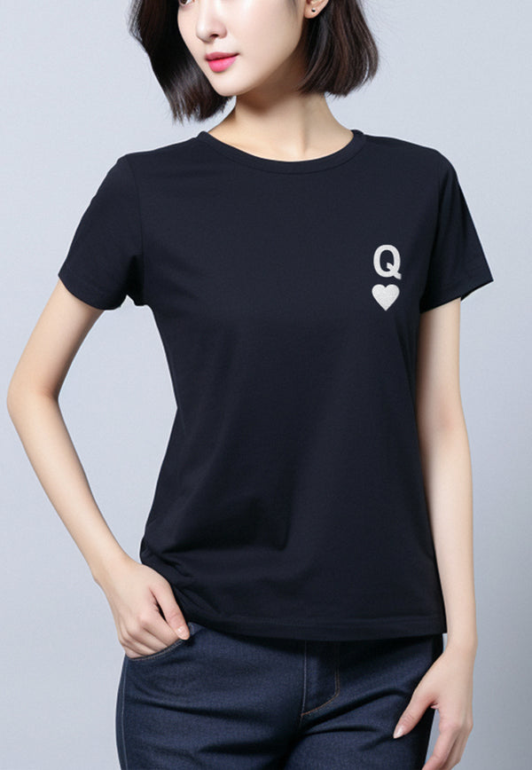 LTF33 kaos wanita lengan pendek slim fit "queen of hearts" instacool hitam