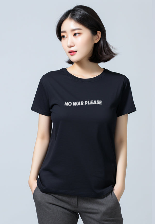 LTF35 kaos wanita lengan pendek slim fit "no war please" instacool hitam