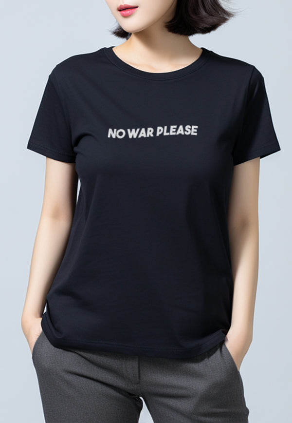 LTF35 kaos wanita lengan pendek slim fit "no war please" instacool hitam