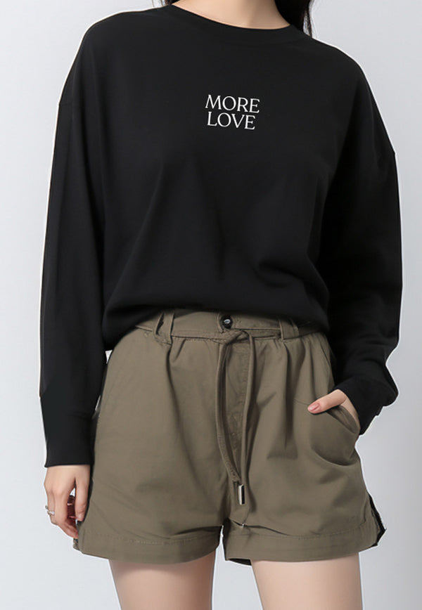 LTF39 kaos lengan panjang wanita long sleeve LV "more love" hitam