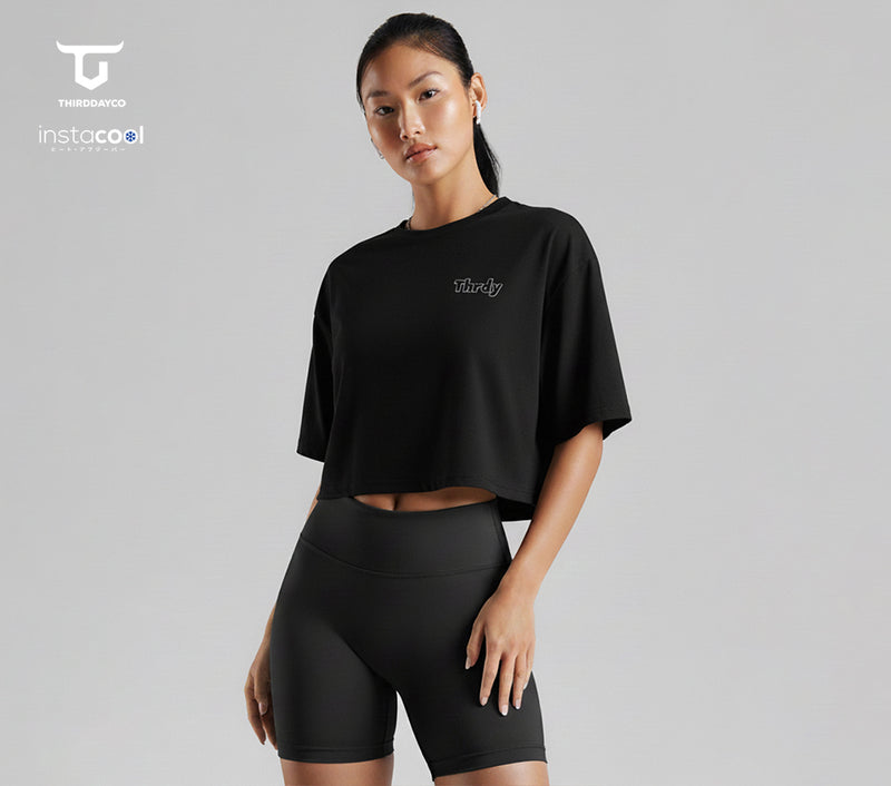LTF41 oversize crop top kaos wanita instacool OLC "thrdy copic" hitam