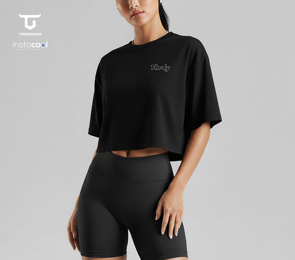 LTF41 oversize crop top kaos wanita instacool OLC "thrdy copic" hitam