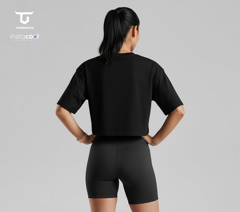 LTF41 oversize crop top kaos wanita instacool OLC "thrdy copic" hitam