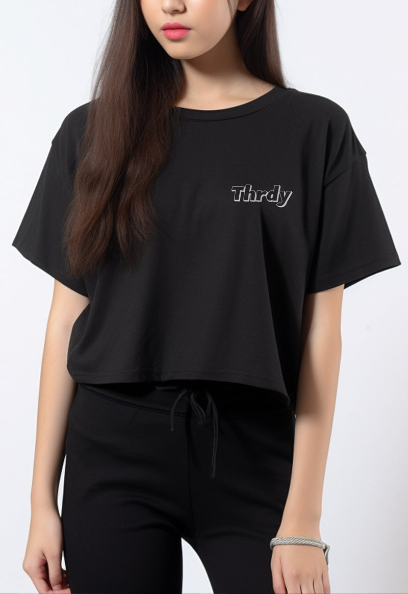 LTF41 oversize crop top kaos wanita instacool OLC "thrdy copic" hitam