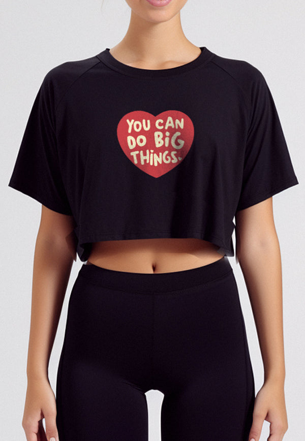 LTF49 crop top tee oversize loose OLC "you can do big things" hitam