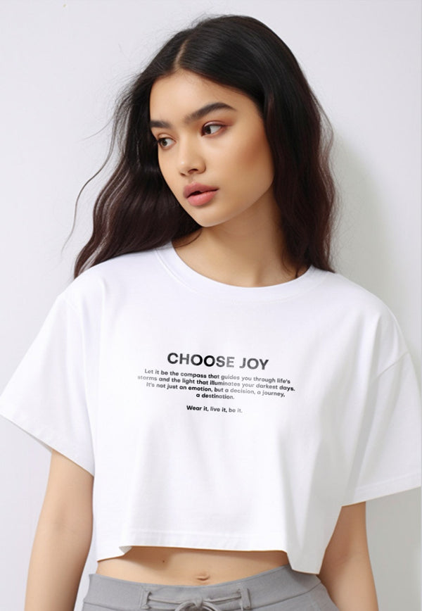 LTF51 crop top tee t shirt oversize "choose joy" putih