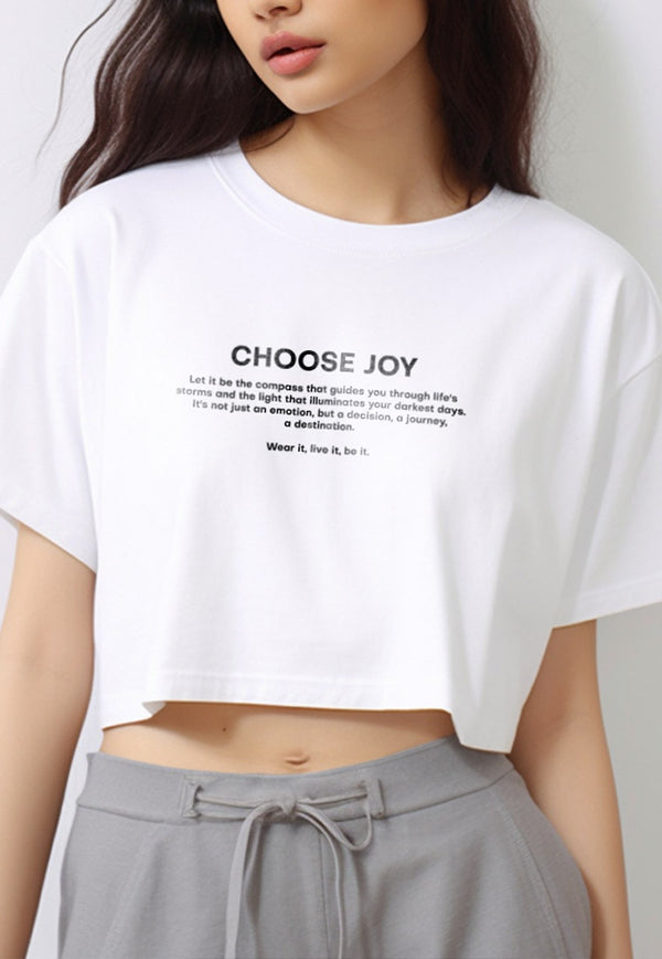LTF51 crop top tee t shirt oversize "choose joy" putih
