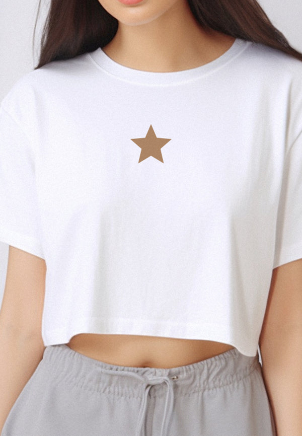 LTF52 crop top tee t shirt oversize "gold star" putih