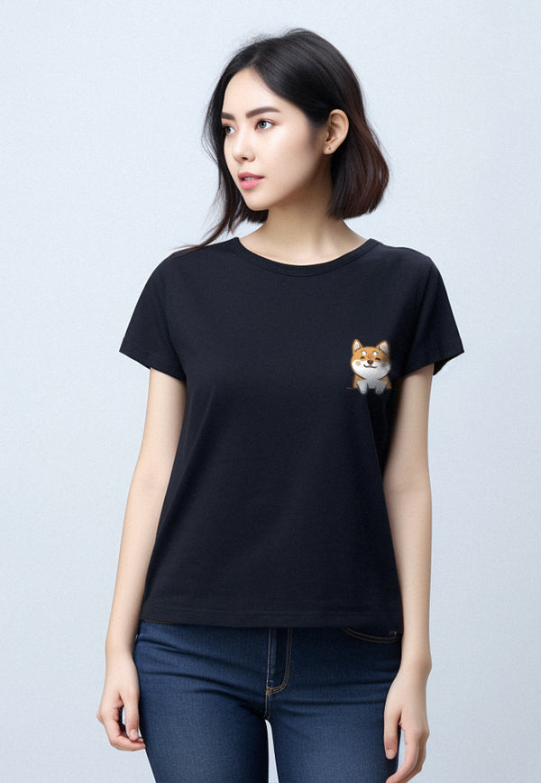 LTF56 Kaos Couple Wanita Tangan Pendek Gambar Anjing "Pocket Dogs" Instacool Hitam