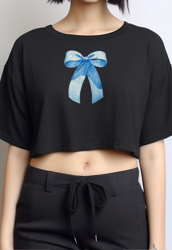LTF62 Kaos Crop Oversize Ladies Instacool OLC "blue ribbon" hitam