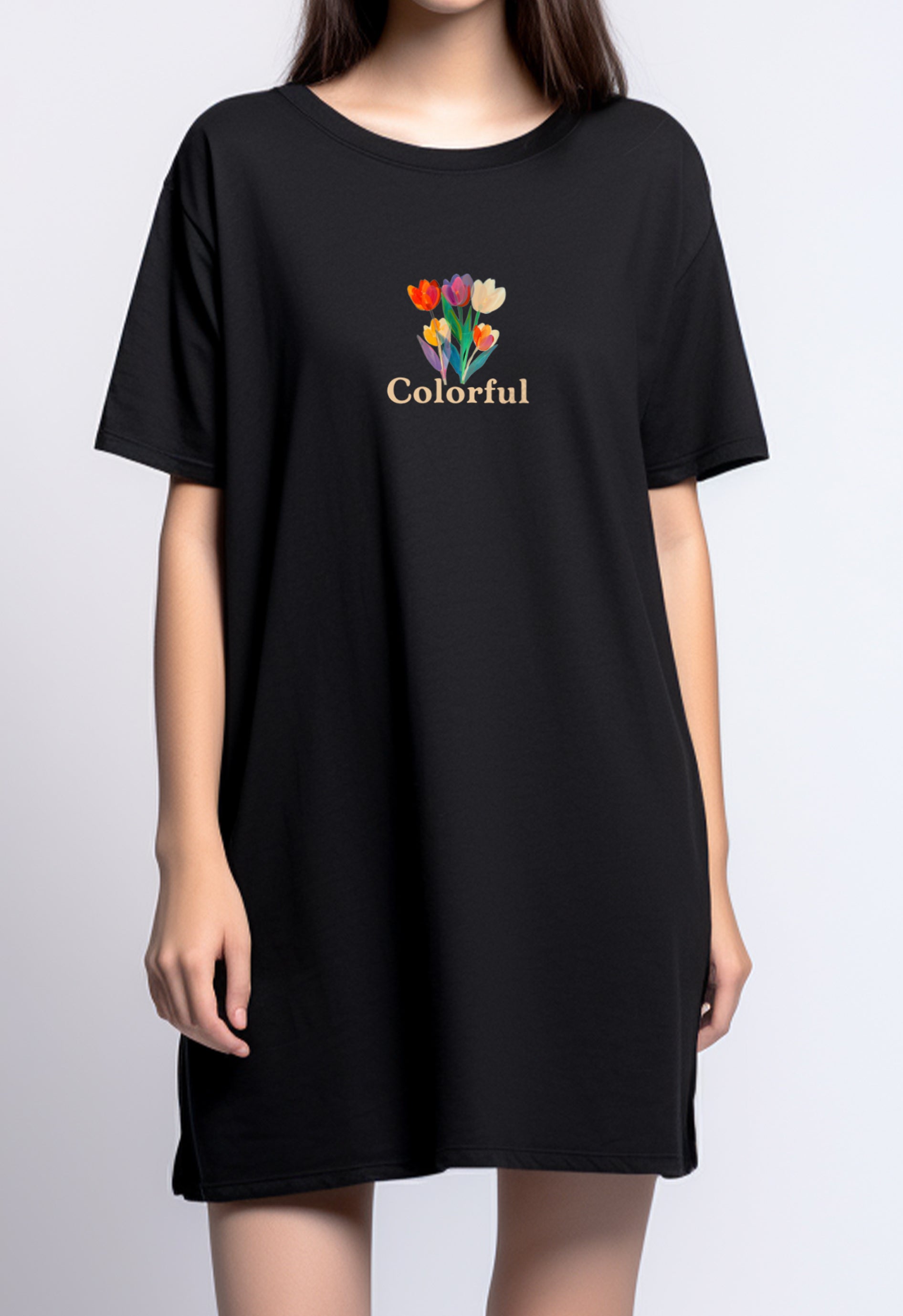 LTF73 Kaos Dress Ld Wanita Gambar Bunga 