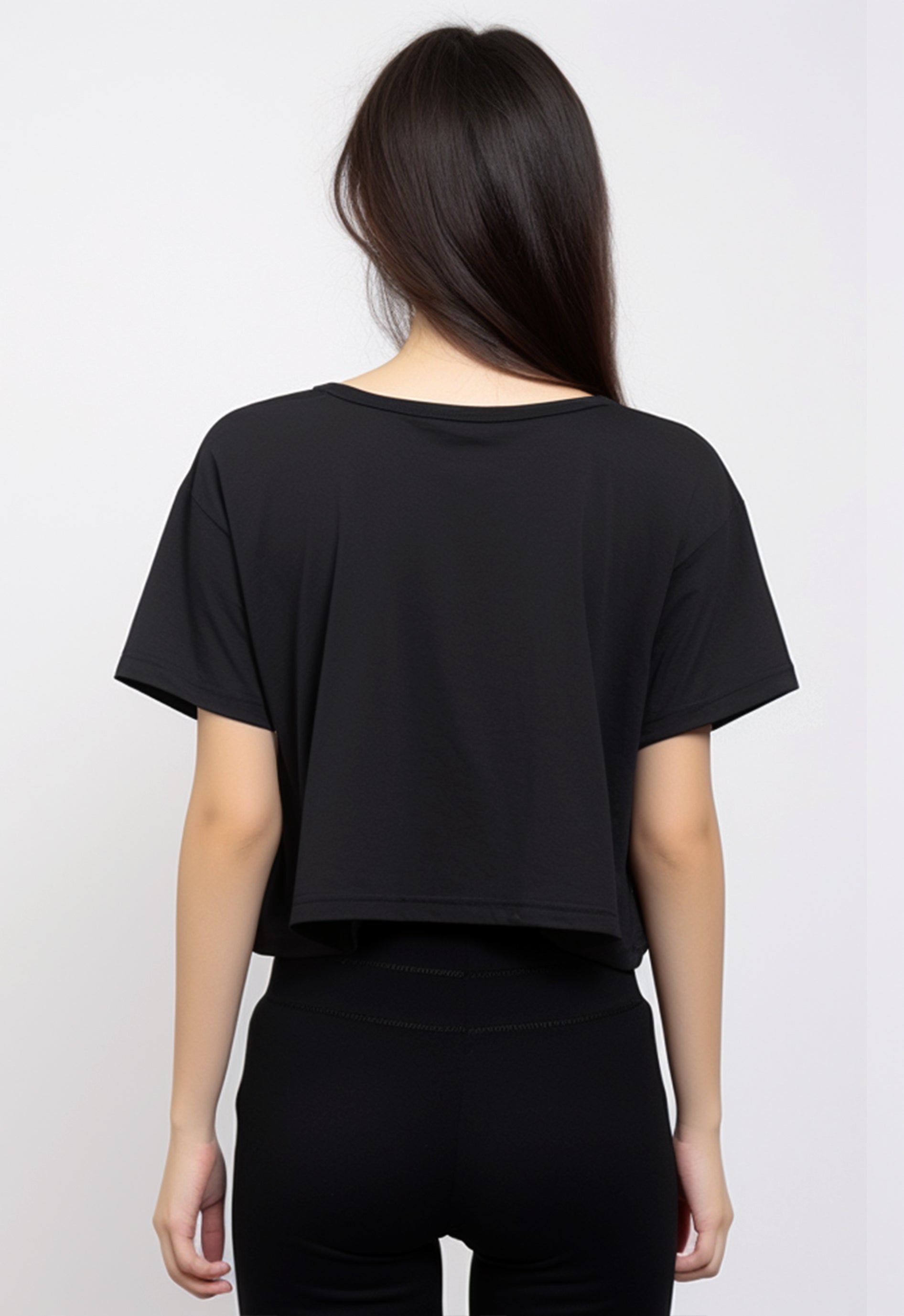 LTF75 Kaos Wanita Gambar Bunga Crop Oversize Hitam 