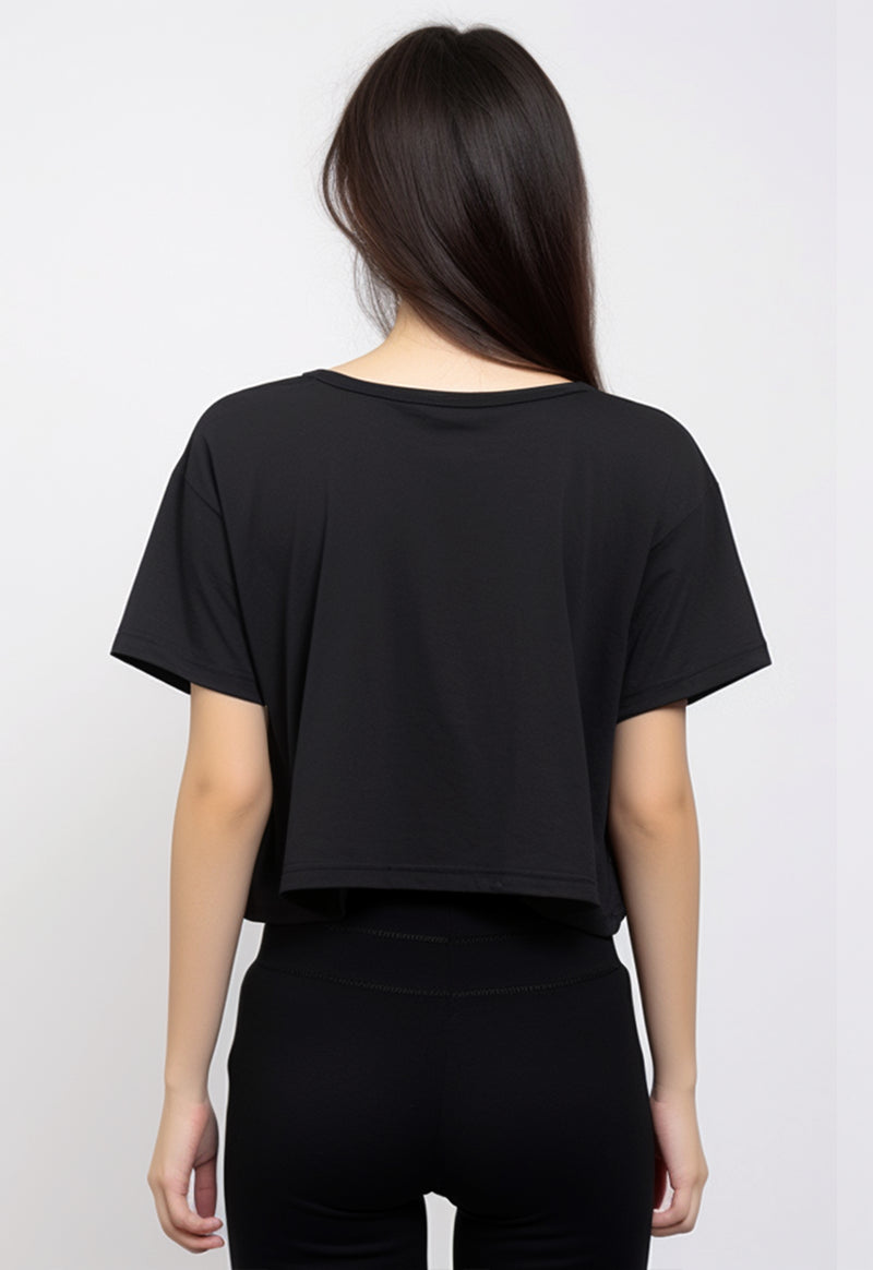 LTF75 Kaos Wanita Gambar Bunga Crop Oversize Hitam "colorful tulip" hitam