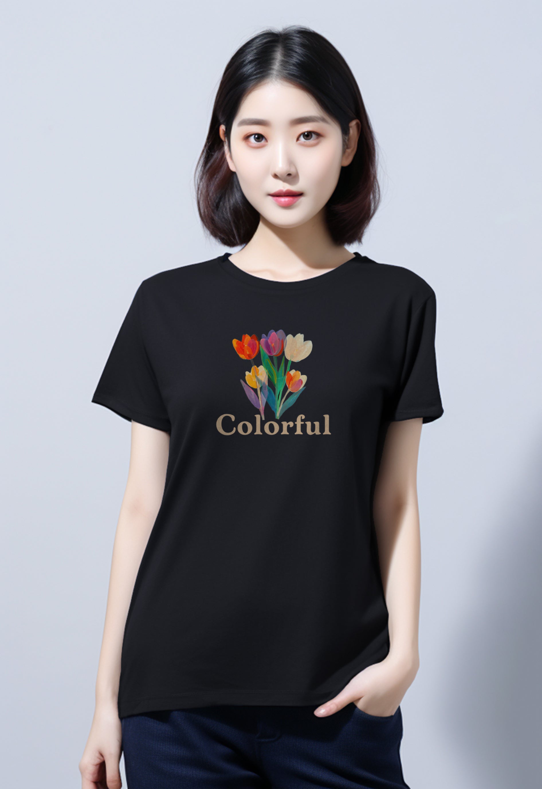LTF76 Kaos Wanita Gambar Bunga Slim Fit 