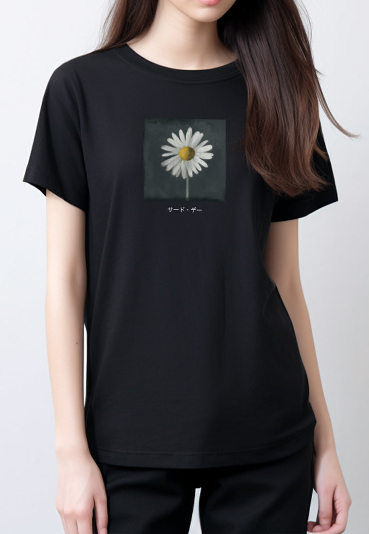 LTG06 Kaos Wanita Gambar Bunga Daisy Slim Fit Instacool 