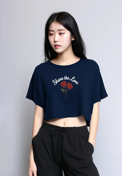 LTG34 Kaos gambar bunga mawar oversize olc "share the love" navy
