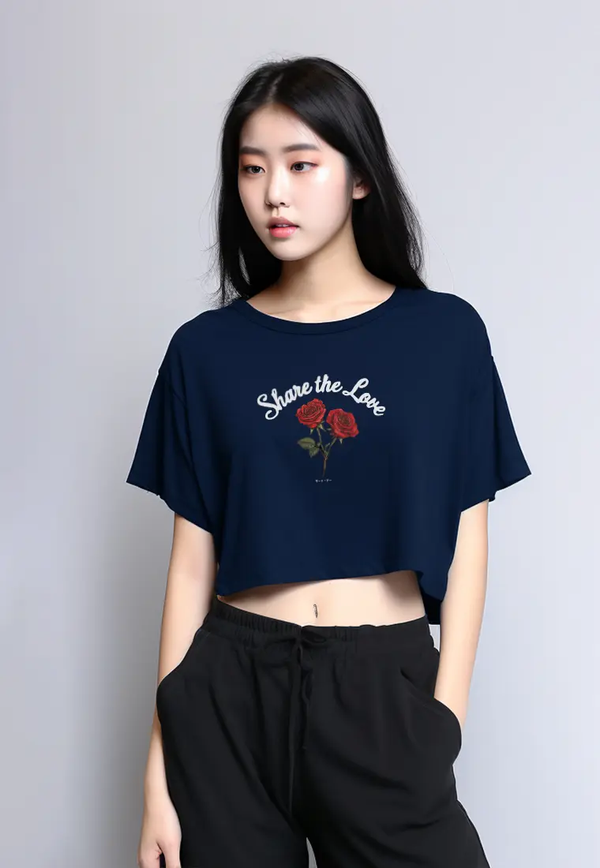 LTG34 Kaos gambar bunga mawar oversize olc "share the love" navy