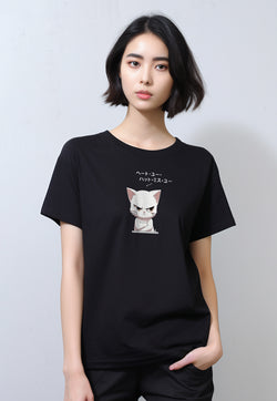 LTG66 Kaos Gambar Kucing Tangan Pendek Wanita Instacool "cat quote" hitam